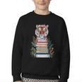 Cute Tiger With Book Floral Bookworm Librarian Book Lover Youth Crewneck Sweatshirt Cute Tiger With Book Floral Bookworm Librarian Book Lover Youth Crewneck Sweatshirt