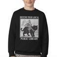 Defend Your Local Library Knight Cat Rider Book Lover Youth Crewneck Sweatshirt Defend Your Local Library Knight Cat Rider Book Lover Youth Crewneck Sweatshirt