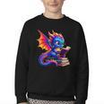 Dragon Reading a Book Bookworm Book Lover Youth Crewneck Sweatshirt