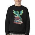 Dragon Reading Books Fantasy Lovers Mythical Creatures Youth Crewneck Sweatshirt Dragon Reading Books Fantasy Lovers Mythical Creatures Youth Crewneck Sweatshirt