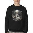 Duck Reading Book Full Moon Lake Scenery Youth Crewneck Sweatshirt