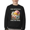 Easily Distracted By Books And Gnomes Book Reading Gnome Youth Crewneck Sweatshirt