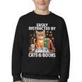 Easily Distracted By Cats And Books Book Lover Cat Youth Crewneck Sweatshirt Easily Distracted By Cats And Books Book Lover Cat Youth Crewneck Sweatshirt