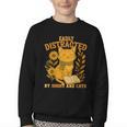 Easily Distracted By Cats And Books Cute Cat Book Lover Youth Crewneck Sweatshirt