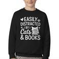Easily Distracted By Cats And Books Reading Apparel Youth Crewneck Sweatshirt