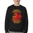 Easily Distracted By Dragons And Books Reading Youth Crewneck Sweatshirt