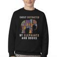 Easily Distracted By Elephants And Books Elephant Youth Crewneck Sweatshirt