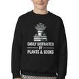 Easily Distracted By Plants & Books Plant Book Lover Youth Crewneck Sweatshirt
