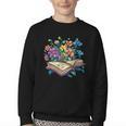 Enchanted Open Book With Blooming Flowers Youth Crewneck Sweatshirt