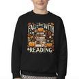 Fall In Love With Reading Book Autumn Pumpkins And Teachers Youth Crewneck Sweatshirt