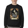 Floral Tarot Card The Reader Skeleton Reading Book Youth Crewneck Sweatshirt
