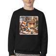 Fox Reads By Fireplace In Cabin Rustic Book Cozy Cup Tea Youth Crewneck Sweatshirt Fox Reads By Fireplace In Cabin Rustic Book Cozy Cup Tea Youth Crewneck Sweatshirt