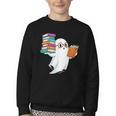 Ghost Reading Books Halloween Library Youth Crewneck Sweatshirt