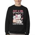 Girl Who Loves Cats And Books Cute Youth Crewneck Sweatshirt