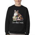Girls Books I Do What I Want Calico Cat Lover Youth Crewneck Sweatshirt Girls Books I Do What I Want Calico Cat Lover Youth Crewneck Sweatshirt
