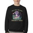 Girls Loves Dragon Books Fantasy Girls Kids Toddler Women Youth Crewneck Sweatshirt