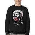 Grim Reaper Bookworm Cute Book Reading Halloween Youth Crewneck Sweatshirt
