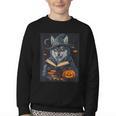 Halloween Girls Boys Cute Wolf Book Pumpkin Kids Halloween Youth Crewneck Sweatshirt