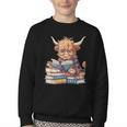 Highland Cow Reading Book Librarian Library Youth Crewneck Sweatshirt Highland Cow Reading Book Librarian Library Youth Crewneck Sweatshirt