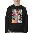 Just A Girl Who Loves Books Reading Cute Bookworm Girls Kids Youth Crewneck Sweatshirt
