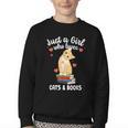 Just a Girl Who Loves Cats And Books Reading Cat & Bookworm Youth Crewneck Sweatshirt
