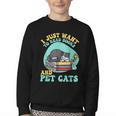 I Just Want To Read Books And Pet Cats Cat Book Lovers Youth Crewneck Sweatshirt