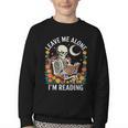 Leave Me Alone Skeleton Reading Book Floral Moon Librarian Youth Crewneck Sweatshirt Leave Me Alone Skeleton Reading Book Floral Moon Librarian Youth Crewneck Sweatshirt