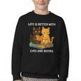 Life Is Better With Cats And Books Cute Cat Lover Youth Crewneck Sweatshirt Life Is Better With Cats And Books Cute Cat Lover Youth Crewneck Sweatshirt
