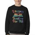 Literacy Justice For All Stop Book Banning Protect Librarian Youth Crewneck Sweatshirt Literacy Justice For All Stop Book Banning Protect Librarian Youth Crewneck Sweatshirt