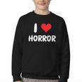I Love Horror Heart Movies TV Show Books Writing Read Youth Crewneck Sweatshirt I Love Horror Heart Movies TV Show Books Writing Read Youth Crewneck Sweatshirt
