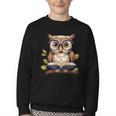 Owl Reading A Book Perched On A Branch Bookworm Youth Crewneck Sweatshirt