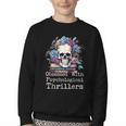 Psychological Thriller Reader Fan Skull Flowers Books Youth Crewneck Sweatshirt Psychological Thriller Reader Fan Skull Flowers Books Youth Crewneck Sweatshirt