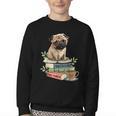 Pug Dog Reading Book Coffee Read Books Be Kind Stay Weird Youth Crewneck Sweatshirt