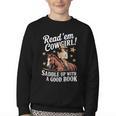 Read 'Em Cowgirl Saddle Up With A Good Book Rodeo Bookworm Youth Crewneck Sweatshirt