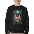 The Reader Bookish Cute Spooky Ghost Reading Book Tarot Card Youth Crewneck Sweatshirt