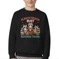 Reading Book Lover Racoon Always Freakin Busy Reading Trash Youth Crewneck Sweatshirt