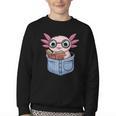 Readsalotl Axolotl Reading Book Lover Reading Pocket Axolotl Youth Crewneck Sweatshirt