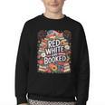 Retro Floral Red & Booked Library Reading 4th Of July Youth Crewneck Sweatshirt
