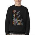 Sip Coffee Pet Cats Read Books Repeat Book Cat Lover Youth Crewneck Sweatshirt Sip Coffee Pet Cats Read Books Repeat Book Cat Lover Youth Crewneck Sweatshirt