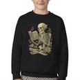 Skeleton Book Floral Skull Halloween Teacher Costume Youth Crewneck Sweatshirt