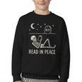 Skeleton Read In Peace Halloween Book Graphic Bookish Youth Crewneck Sweatshirt Skeleton Read In Peace Halloween Book Graphic Bookish Youth Crewneck Sweatshirt