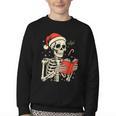 Skeleton Reading Book Christmas Teacher Librarian Book Lover Youth Crewneck Sweatshirt