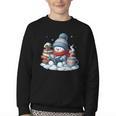 Snowman Reading Books Lovers Librarian Bookworm Christmas Youth Crewneck Sweatshirt
