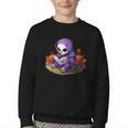 Spooky Grim Reaper Reading A Book Cute Creepy Halloween Youth Crewneck Sweatshirt