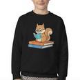 Squirrel Reading Book Glasses Bookworm Librarian Youth Crewneck Sweatshirt