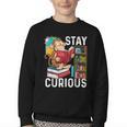 Stay Curious Monkey Reading Book Lover Bookworm Youth Crewneck Sweatshirt