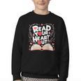 Teach Inspire Grow Everyday Read Your Heart Out Valentine Book-Themed Small Youth Crewneck Sweatshirt