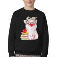 Teacher Pig Cute Farm Animal Book Lover School Student For Men Women Kids Youth Crewneck Sweatshirt