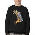 Teacher Shirt Giraffe Holding Books Bookworm Librarian Youth Crewneck Sweatshirt