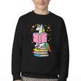 Unicorn Read Reading Book Librarian America Girls Women Youth Crewneck Sweatshirt